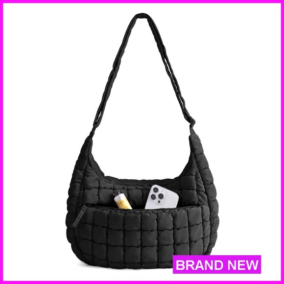 Quilted Puffy Crossbody Bag Adjustable Strap Compact Chic Hobo Purse Women